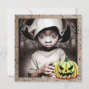 Afroamerikanskt barn med stora ögon Halloween Inbjudningar