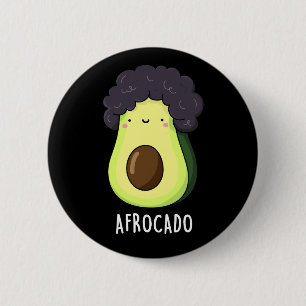 Afrocado Funny Avocado med Afro Pun Mörk BG Knapp