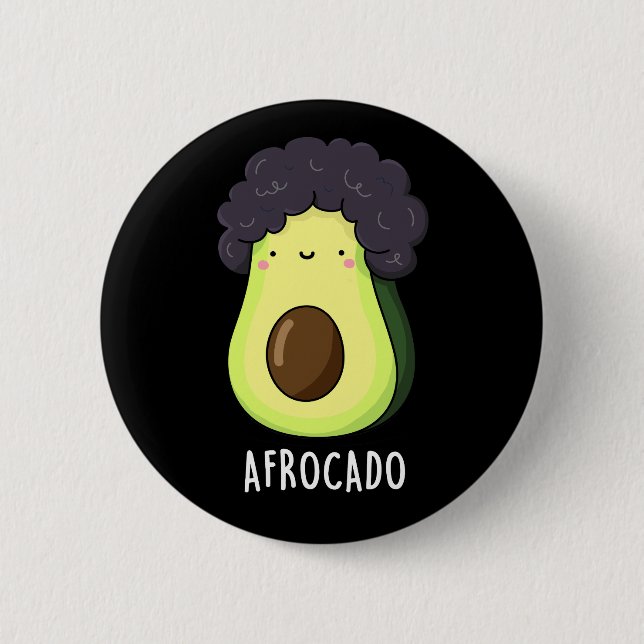 Afrocado Funny Avocado med Afro Pun Mörk BG Knapp (Framsida)
