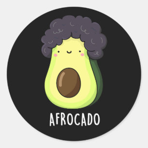 Afrocado Funny Avocado med Afro Pun Mörk BG Runt Klistermärke