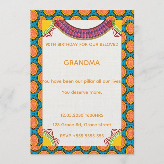 Afrocentric Birthday Invitation | Ankara Pattern  Inbjudningar (Framsida)
