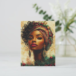 Afrocentric Christmas Queen–Flat Holiday Card Helg Vykort