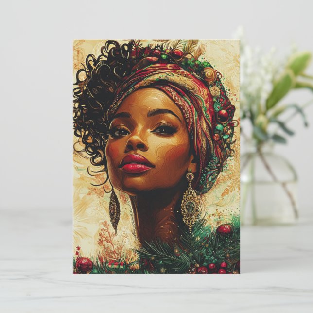 Afrocentric Christmas Queen–Flat Holiday Card Julkort (Stående Fram)