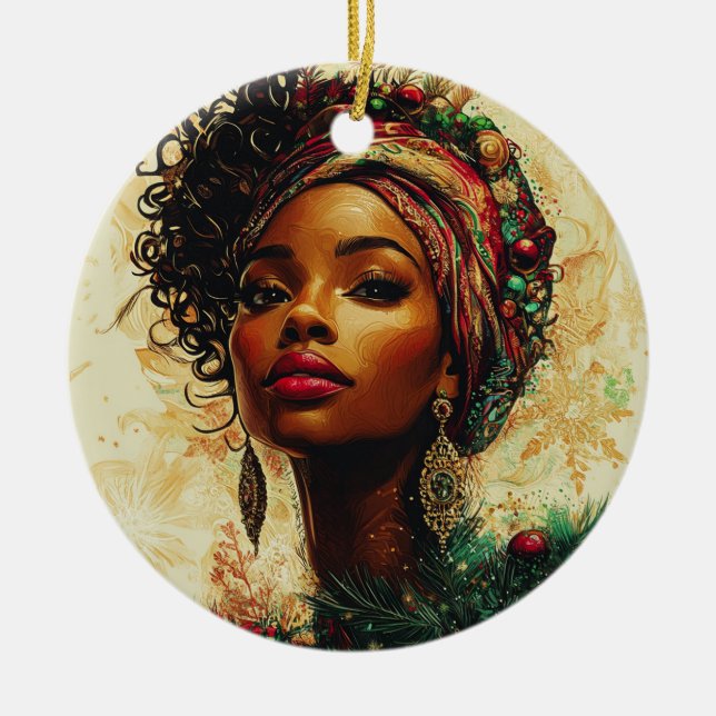 Afrocentric Christmas Queen Julgransprydnad Keramik (Framsidan)