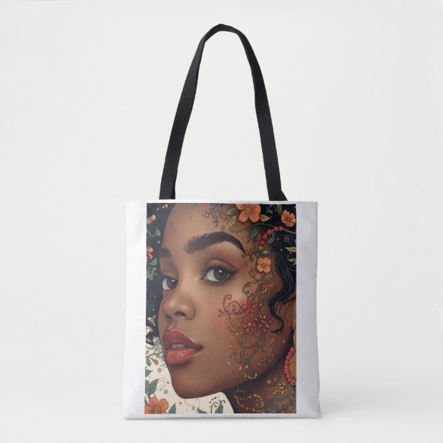 Afrocentric Floral Portrait Tote | Serenity Noire Tygkasse (Framsida)