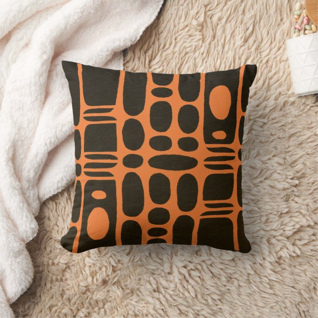 Afrocentric Geometric Brown & Chrome Orange Kudde (Filt)