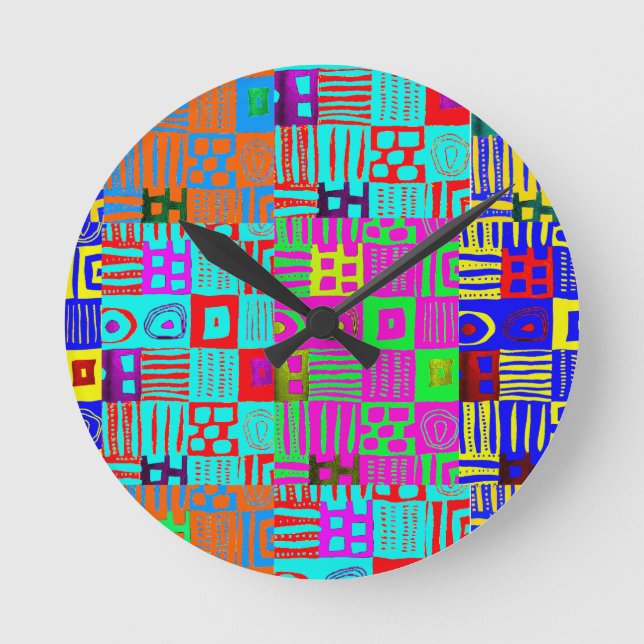 Afrocentric Geometric Motif Multicolored  Rund Klocka (Framsida)