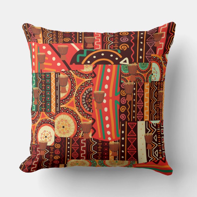 Afrocentric Kente Tribal Mönster Dekorativ kudde (Framsida)