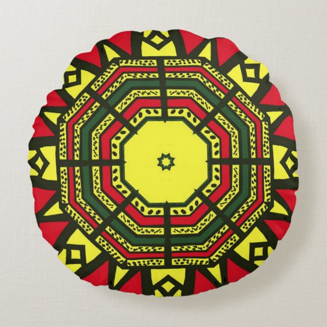 Afrocentric Mandala Rund Kudde (Framsidan)