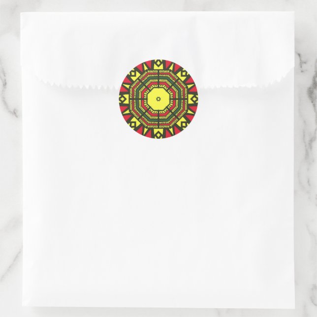 Afrocentric Mandala Runt Klistermärke (Väska)