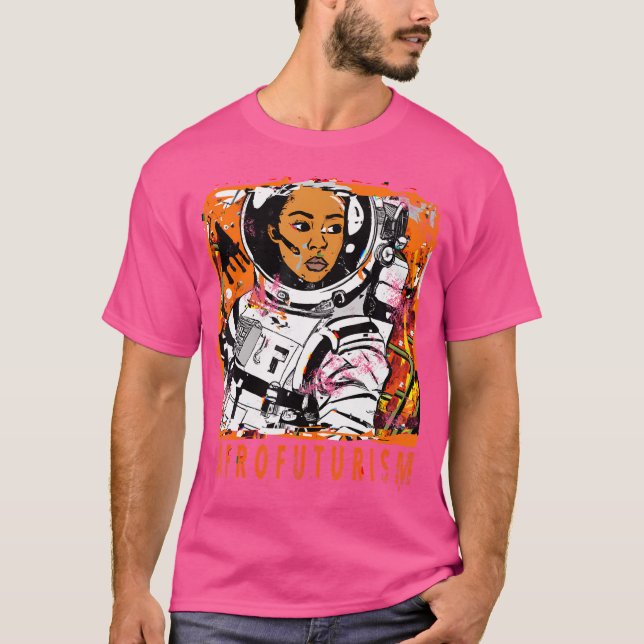 Afrofuturism Ai Generated Art Astronaut Cyberpunk T Shirt (Framsida)