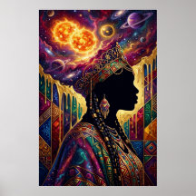 Afrofuturism Drottning Kosmisk Nebula Väggkonstaff