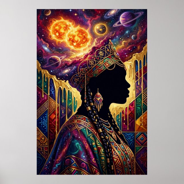 Afrofuturism Queen Cosmic Nebula Wall Art Poster (Framsidan)