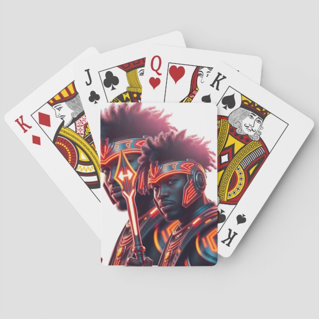 Afrofuturist Neon Warrior Poker Card Casinokort (Baksidan)
