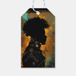 Afrofuturistic Steampunk Man in Black Presentetikett