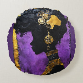Afrofuturistic Steampunk Woman in Lila Rund Kudde
