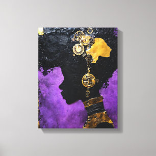 Afrofuturistic Steampunk Woman Lila Gears Canvastryck