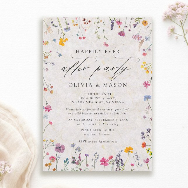 After Party Wildflower Garden Rosa Bröllop Inbjudningar (wildflower wedding after party invite watercolor garden backyard barn summer spring elegant blush)