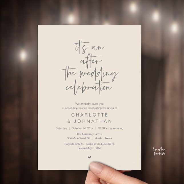 After the wedding celebration, modern brunch inbjudningar (it's an after the wedding celebration, modern brunch invitation card in cream grey)