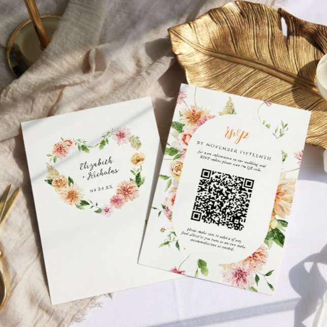 Afterglow Garden Floral Heart QR Code Wedding RSVP OSA Kort (Skapare uppladdad)