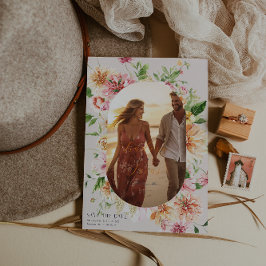 Afterglow Garden Floral Photo Save the Date Card Spara Datumet
