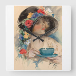 Aftermiddag Tea Fyrkantig Klocka