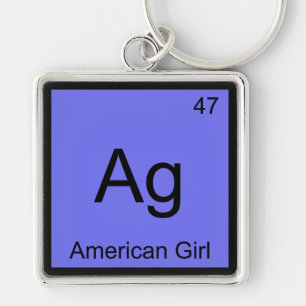 Ag - American Girl Kemiskt Elementsymbol T-shirt Fyrkantig Silverfärgad Nyckelring