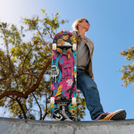 Äg din stil - Graffiti Pop Gatflicka Rosa Mini Skateboard Bräda 18,5 Cm