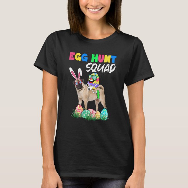 Äg Hunt Squad Påskägg Ridding Bunny Pug Hund T Shirt (Framsida)