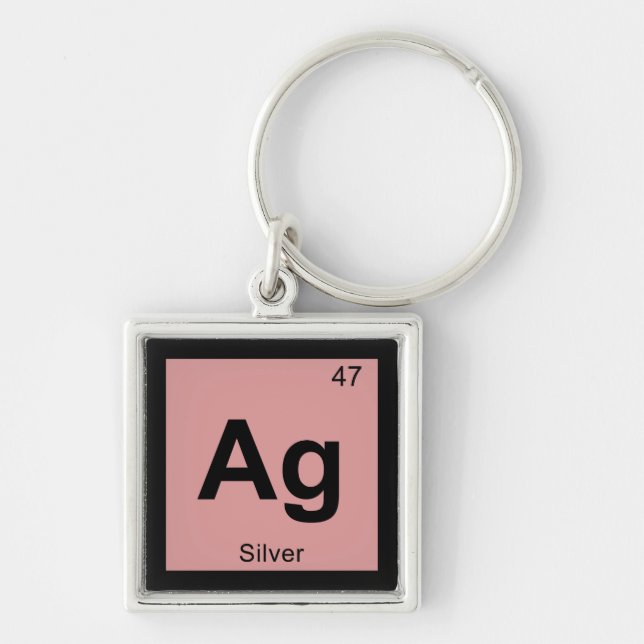 Ag - Silver kemi Periodic Bord Symbol Fyrkantig Silverfärgad Nyckelring (Framsidan)