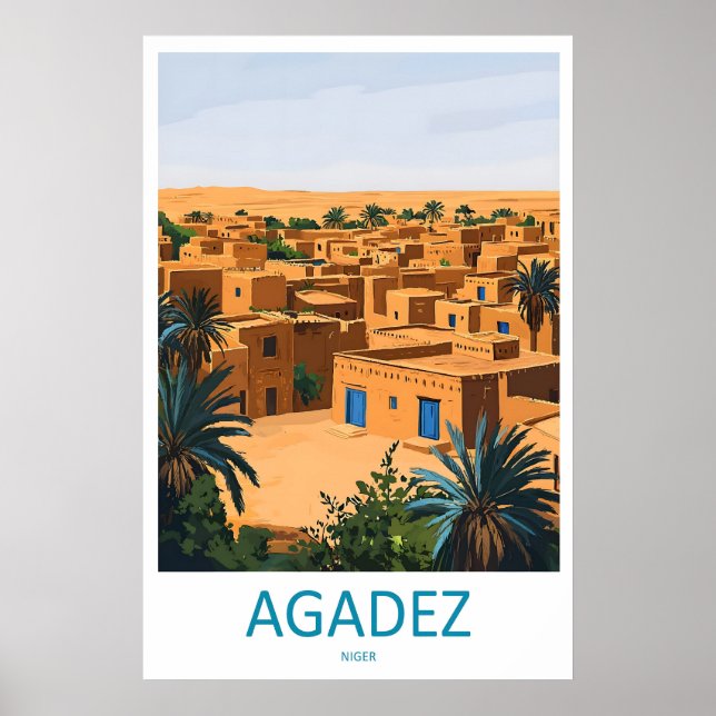 Agadez Resa Print Agadez Vägg Niger Agadez Konst Poster (Framsidan)