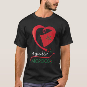 Agadir Marocko National Flagga Heart Emblem Vapens T Shirt