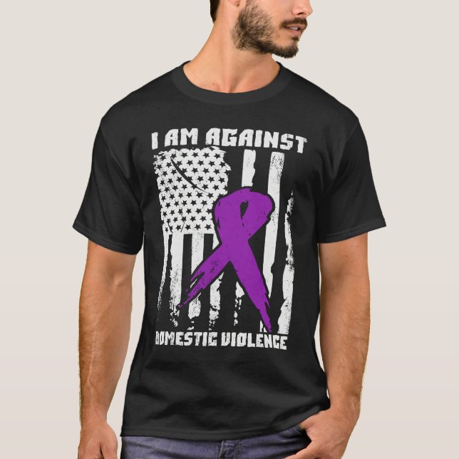 Against Domestic Violence American Flag T Shirt (Framsida)
