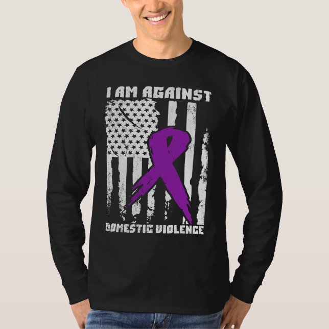 Against Domestic Violence American Flag T Shirt (Framsida)