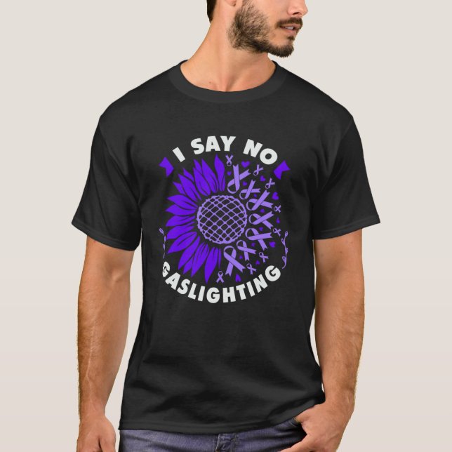 Against gaslighting Sunflower purple ribbon T Shirt (Framsida)