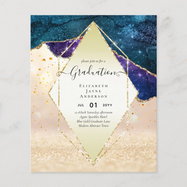 Agaite Glitter Studentfest Inbjudningskort Glam CH Flygblad (Framsidan)