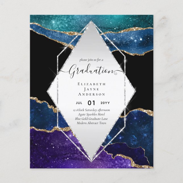 Agaite Glitter Studentfest Inbjudningskort Glam CH Flygblad (Framsidan)