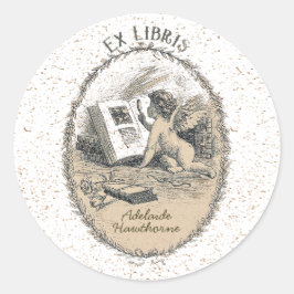 Ägandebokskylt Ex Libris Victorian Angel Runt Klistermärke