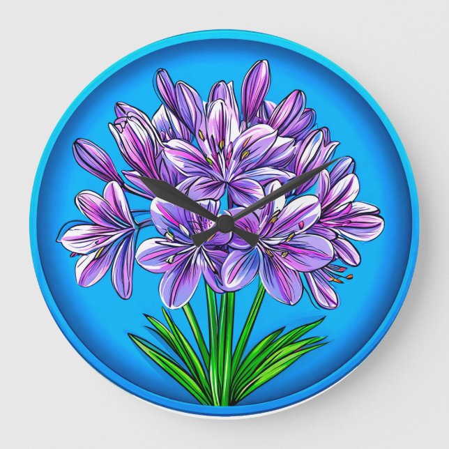 Agapanthus blomma Elegant Blå Blommig Botanisk Stor Klocka (Framsida)
