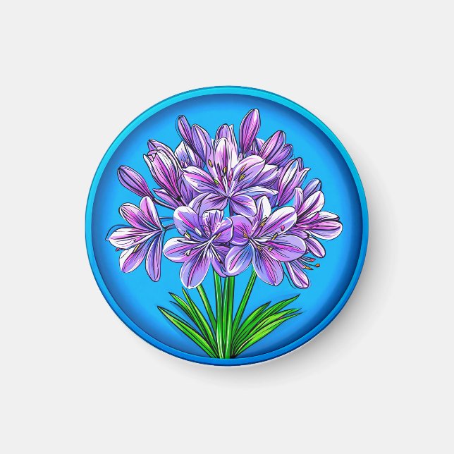 Agapanthus Blommar 🌸✨ Djärv Blå Blommig Elegans Magnet (Framsidan)