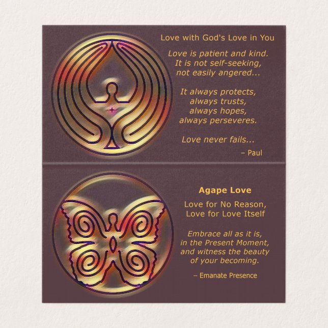 AGAPE KÄRLEK - BEVITTNA KORTET VISITKORT (Insida ovikt)