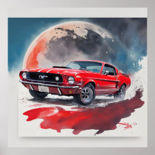 Ägare biet av en röd Ford Mustang GT! Poster