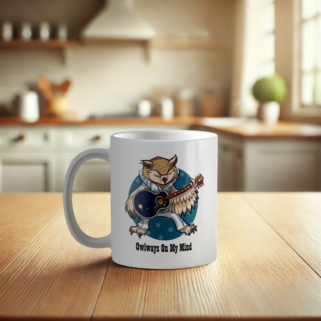 Ägarlevis på min mind Sten & Roll Guitar Uggla Tec Kaffemugg (Skapare uppladdad)