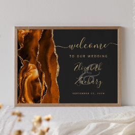 Agat Bränd Orange Guld Mörkt Bröllop Välkommen Poster