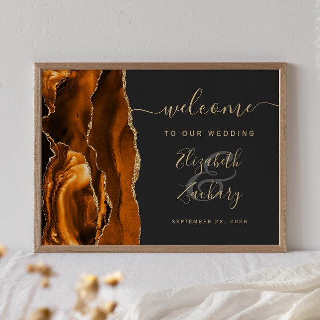 Agat Bränd Orange Guld Mörkt Bröllop Välkommen Poster (Skapare uppladdad)