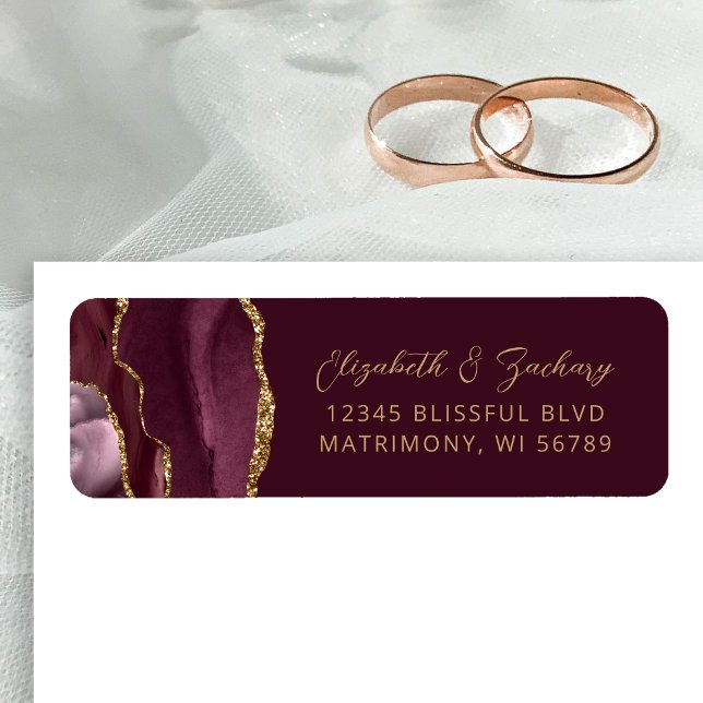 Agat Burgundy Guld Bröllopsreturadress Returadress Etikett (Skapare uppladdad)