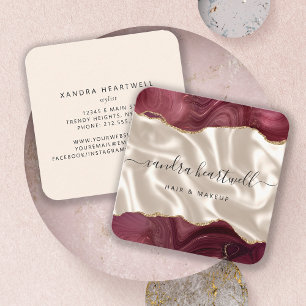 Agat Burgundy Guld Glitter Elfenbenssilke Fyrkantigt Visitkort