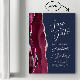 Agat Burgundy Silver Marin Bröllop Spara Datum Magnetisk Inbjudningskort
