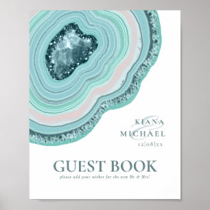 Agat Geod Glitter Bröllop Gästbok Teal ID647 Poster