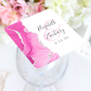 Agat Geod Skrift Rosa Silver Bröllop Underlägg Papper Kvadrat